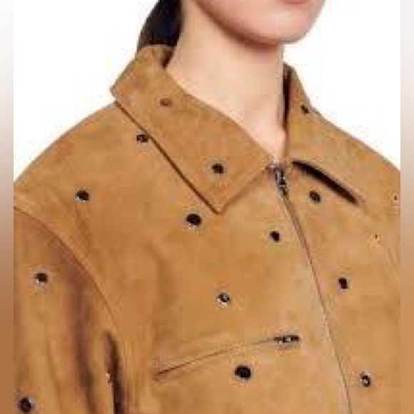 Sandro Tan Lopez Suede Jacket with Silver Studs - Picture 3 of 7
